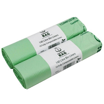 140 Litre Compost Bag Compostable Bin Liners (Small Wheelie Bins) - 2 Rolls
