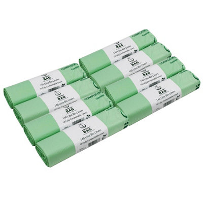 140 Litre Compost Bag Compostable Bin Liners (Small Wheelie Bins) - 8 Rolls