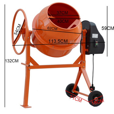 140 Litre Electric Cement Mixer Portable Cement Mixing Machine Dynamic Orange - 6