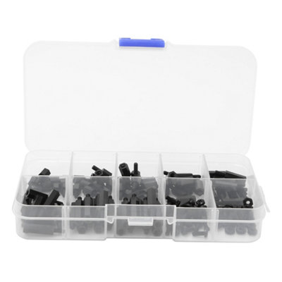 140-Piece M2.5 Nylon Screw Kit:Round Cross Screws,Nuts,Male/Female Standoffs(Black)