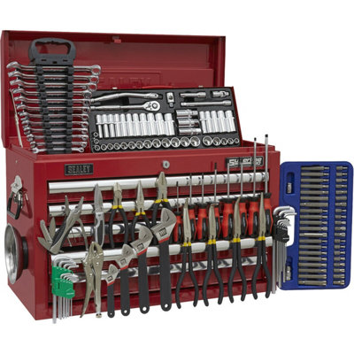 140 Piece Tool Kit with 5 Drawer Topchest and Locking Mechanism in Red