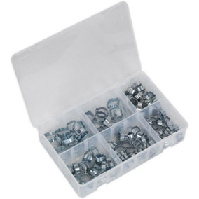 140 Piece Zinc Plated O-Clip Assortment - Double Ear Fasteners - Various Sizes