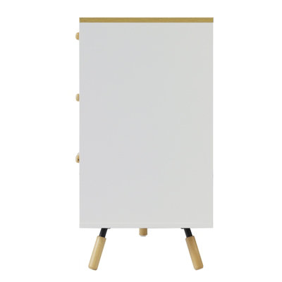 140 x 40 x 78cm Multi-Use Storage Cabinet with Solid Wood Top Double Doors and 3 Drawers in White - 5