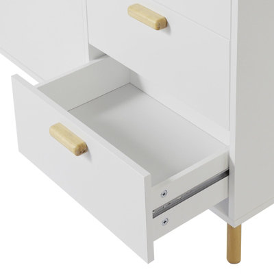 140 x 40 x 78cm Multi-Use Storage Cabinet with Solid Wood Top Double Doors and 3 Drawers in White - 6