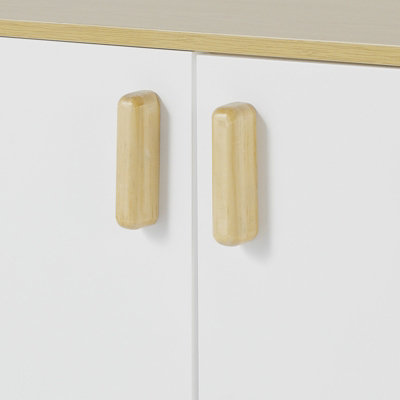 140 x 40 x 78cm Multi-Use Storage Cabinet with Solid Wood Top Double Doors and 3 Drawers in White - 7