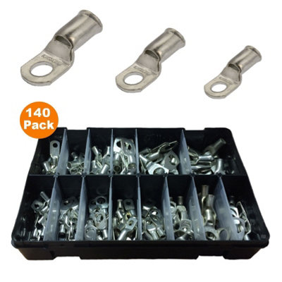 140 x Assorted Copper Battery Terminals Crimp or Solder/Cable & Bolt Lug Holes