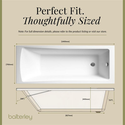 1400 x 700mm Compact Single Ended Straight Shower Bath with Leg Set