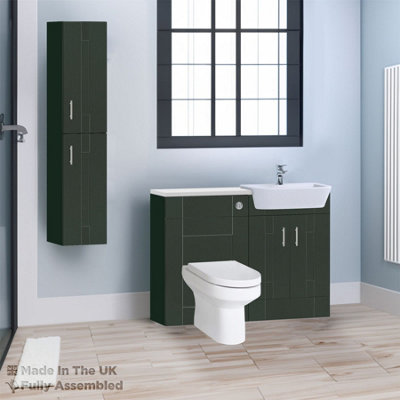 1400mm Set With Gloss White Worktop, BTW WC And Cistern, 1TH S/R Basin - Cartmel Woodgrain Fir Green Price Comparisons | Compare The Build