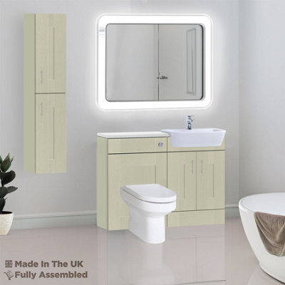 1400mm Set With Gloss White Worktop, No Sanitaryware Or Cistern - Cartmel Woodgrain Sage Green Price Comparisons | Compare The Build