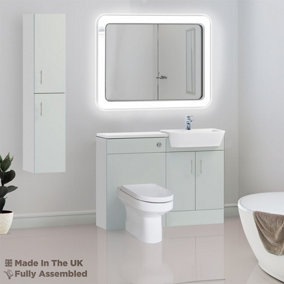 1400mm Set With Gloss White Worktop, No Sanitaryware Or Cistern - Vivo Gloss Light Grey