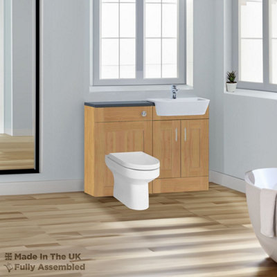 1400mm Set With Noir Gloss Worktop, BTW WC And Cistern, 1TH S/R Basin - Cambridge Solid Wood Natural Oak Price Comparisons | Compare The Build