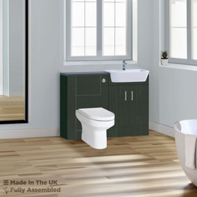 1400mm Set With Noir Gloss Worktop, BTW WC And Cistern, 1TH S/R Basin - Cartmel Woodgrain Fir Green