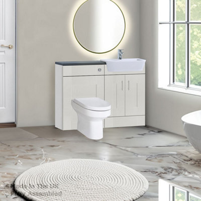 1400mm Set With Noir Gloss Worktop, BTW WC And Cistern, 1TH S/R Basin - Cartmel Woodgrain Light Grey Price Comparisons | Compare The Build