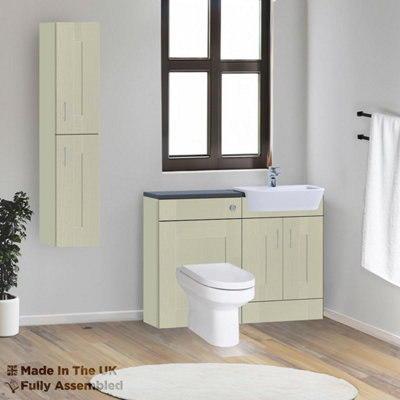 1400mm Set With Noir Gloss Worktop, BTW WC And Cistern, 1TH S/R Basin - Cartmel Woodgrain Sage Green Price Comparisons | Compare The Build
