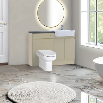 1400mm Set With Noir Gloss Worktop, BTW WC And Cistern, 1TH S/R Basin - Lucente Gloss Cashmere Price Comparisons | Compare The Build