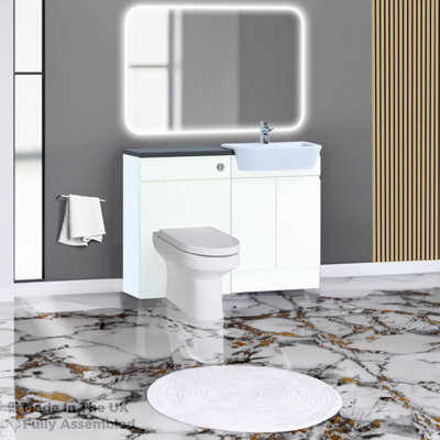 1400mm Set With Noir Gloss Worktop, BTW WC And Cistern, 1TH S/R Basin - Lucente Matt White Price Comparisons | Compare The Build