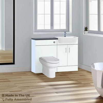 1400mm Set With Noir Gloss Worktop, BTW WC And Cistern, 1TH S/R Basin - Vivo Gloss White Price Comparisons | Compare The Build