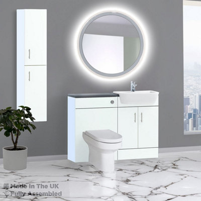 1400mm Set With Noir Gloss Worktop, BTW WC And Cistern, 1TH S/R Basin - Vivo Matt White Price Comparisons | Compare The Build