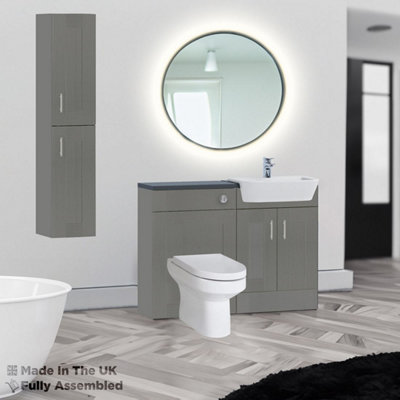 1400mm Set With Noir Gloss Worktop, No Sanitaryware Or Cistern - Cambridge Solid Wood Dust Grey Price Comparisons | Compare The Build