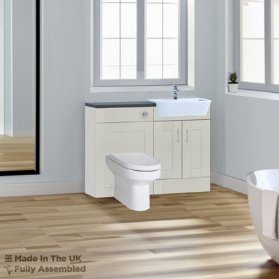 1400mm Set With Noir Gloss Worktop, No Sanitaryware Or Cistern - Cambridge Solid Wood Light Grey Price Comparisons | Compare The Build