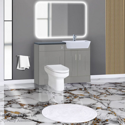 1400mm Set With Noir Gloss Worktop, No Sanitaryware Or Cistern - Cartmel Woodgrain Dust Grey Price Comparisons | Compare The Build