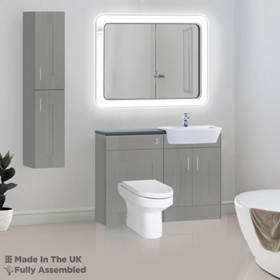 1400mm Set With Noir Gloss Worktop, No Sanitaryware Or Cistern - Cartmel Woodgrain Dust Grey Price Comparisons | Compare The Build