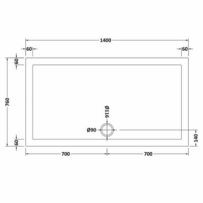 1400mm x 760mm Premium Slip Resistant Rectangular Shower Tray - White