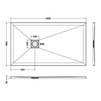 1400mm x 800mm Premium Slimline Rectangular Shower Tray - Slate Grey