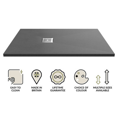 1400mm x 800mm Premium Slimline Rectangular Shower Tray - Slate Grey - 3