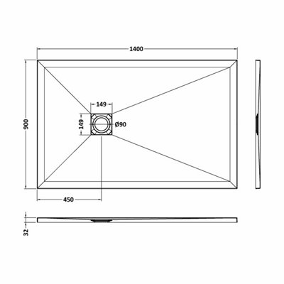 1400mm x 900mm Premium Slimline Rectangular Shower Tray - Slate Black