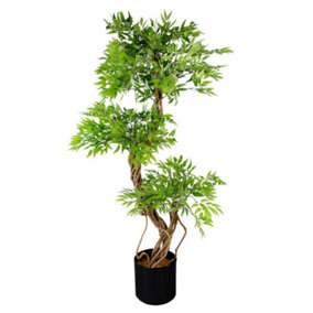 140cm Leaf Realistic Artificial Japanese Fruticosa Ficus Tree, Green Black