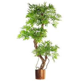 140cm Leaf Realistic Artificial Japanese Fruticosa Ficus Tree, Green Copper