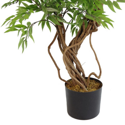 140cm Leaf Realistic Artificial Japanese Fruticosa Ficus Tree, Green Gold