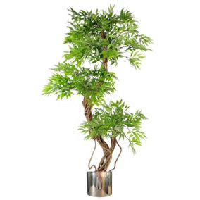 140cm Leaf Realistic Artificial Japanese Fruticosa Ficus Tree, Green Silver