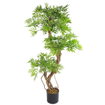 140cm Realistic Artificial Japanese Fruticosa Tree Ficus Tree Gold Metal Brushed Brass Planter