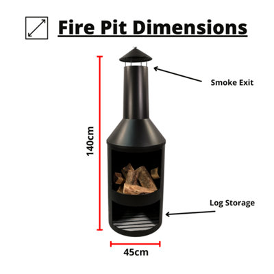 140cm Tall Outdoor Garden Patio Chiminea / Log Burner / Fire Pit with Log Store & Cover