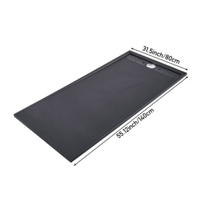 140cm W x 80 cm D x 3cm H Rectangle Shower Tray in Black - 8