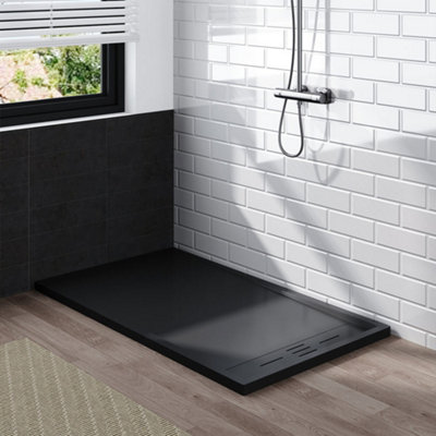 140cm W x 80 cm D x 3cm H Rectangle Shower Tray with Drain Connection in Black