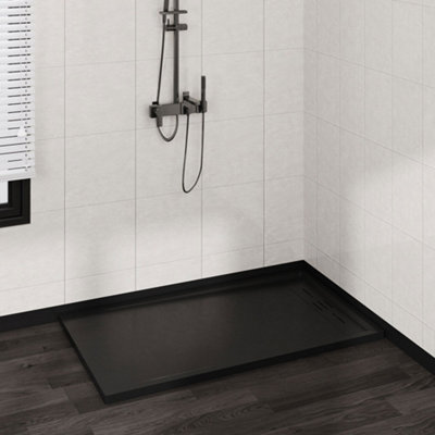 140cm W x 80 cm D x 3cm H Rectangle Shower Tray with Drain Connection in Black