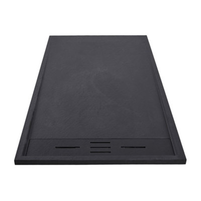 140cm W x 80 cm D x 3cm H Rectangle Shower Tray with Drain Connection in Black - 3