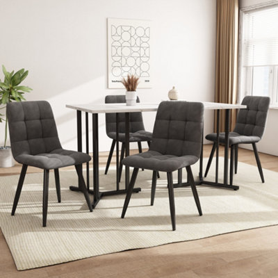 140x80cm Modern Dining Table, Metal Frame with Marble Pattern, Adjustable Feet for Dining or Living Room (White/Black)