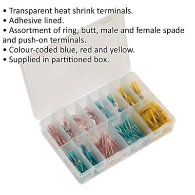 142 Piece Adhesive Lined Heat Shrink Terminal Assortment - Ring Butt Male Female