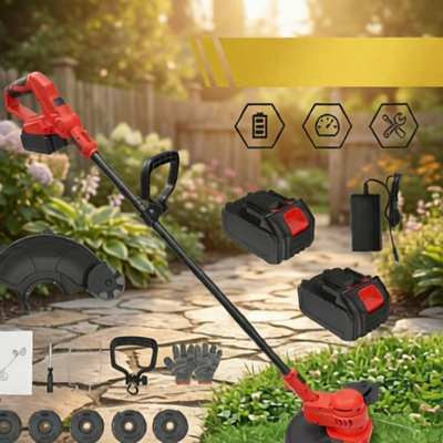  - Cordless Grass Trimmer 12 Inch Foldable Brush Cutter With 2 Batteries