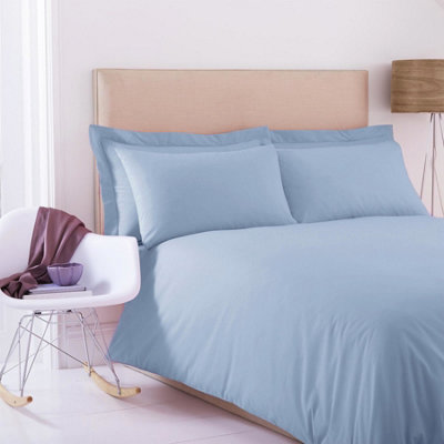 144 Thread Count Poetry Dye Plain Duvet Cover Set Kingsize Bedding Set Light Blue