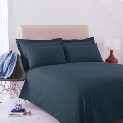 144 Thread Count Poetry Dye Plain Duvet Cover Set Kingsize Bedding Set Navy