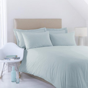 144 Thread Count Poetry Dye Plain Duvet Cover Set Single Bedding Set Duck egg Blue