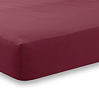 144 Thread Count Poetry Plain Dye Fitted sheet 4ft Bedding Burgundy