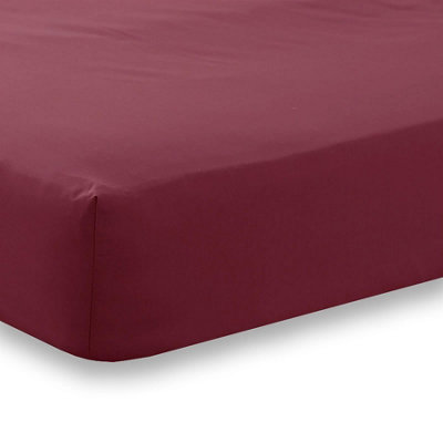 144 Thread Count Poetry Plain Dye Fitted sheet Single Bedding Burgundy