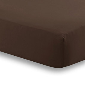 144 Thread Count Poetry Plain Dye Fitted sheet Single Bedding Chocolate
