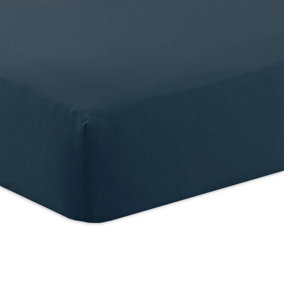 144 Thread Count Poetry Plain Dye Fitted sheet Single Bedding Navy